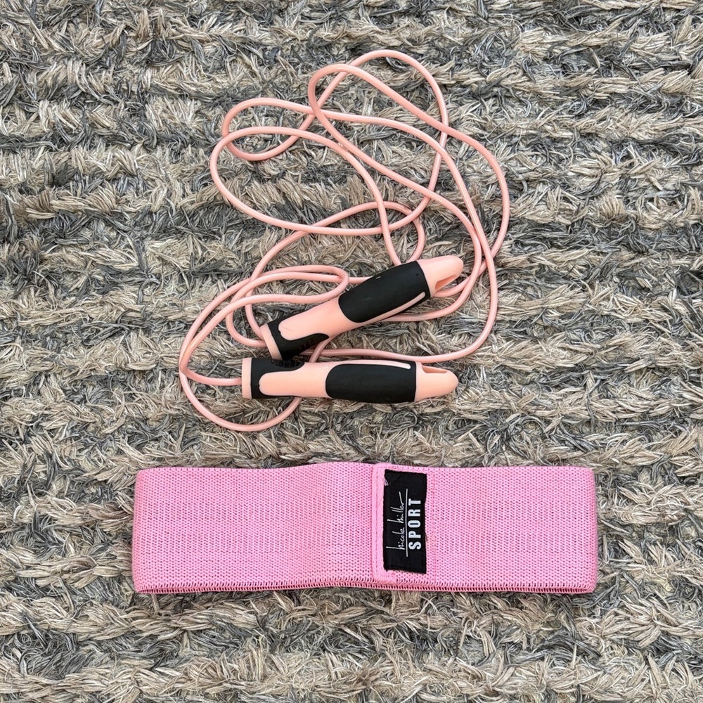 Nicole Miller Women’s Pink Resistance Band and Jump Rope Workout Set